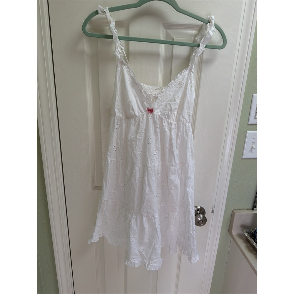 Victoria's Secret White Eyelet Night Gown Pajama Gown Sz L Cotton Sleepshirt